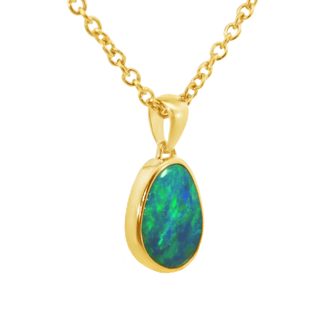 Australian Doublet Opal Pendant in Gold Plated Sterling Silver - Green-Blue - Australian Opal Cutters and Pearl Divers
