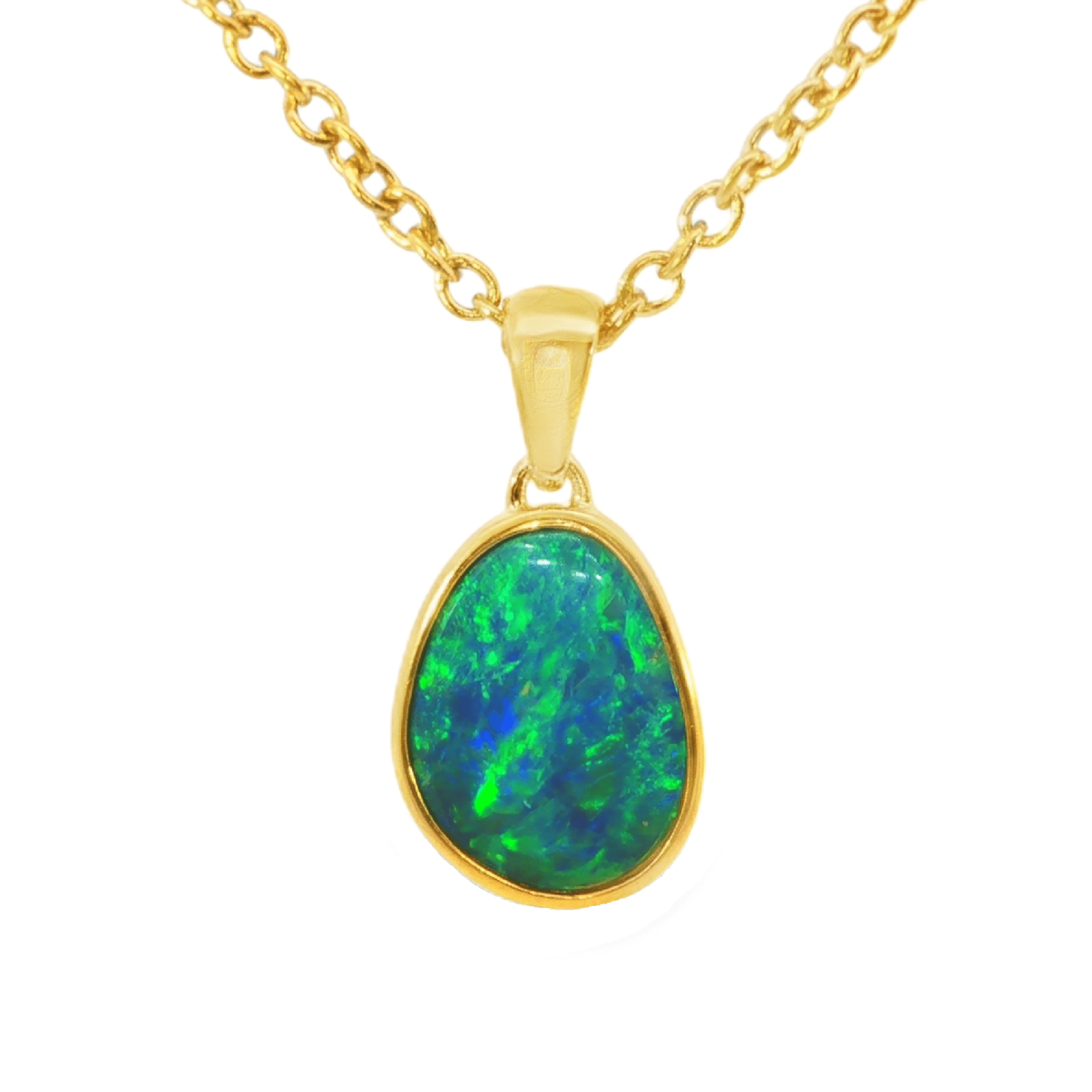 Australian Doublet Opal Pendant in Gold Plated Sterling Silver - Green-Blue - Australian Opal Cutters and Pearl Divers