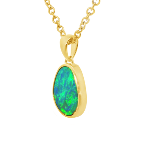 Australian Doublet Opal Pendant in Gold Plated Sterling Silver - Green-Blue - Australian Opal Cutters and Pearl Divers