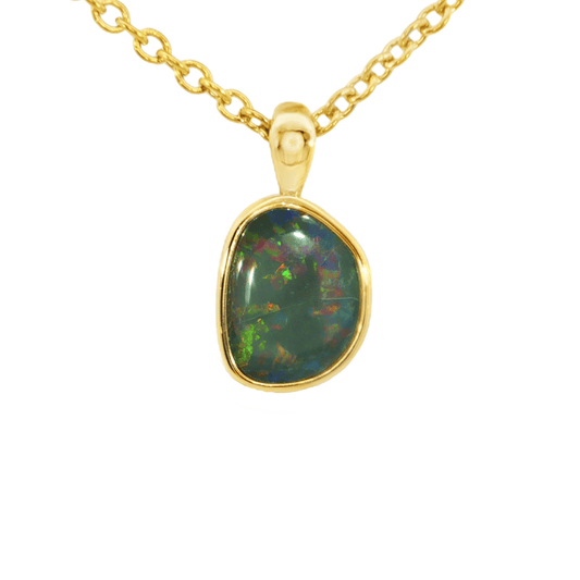 Australian Doublet Opal Pendant in Gold Plated Sterling Silver - Multicolour - Australian Opal Cutters and Pearl Divers