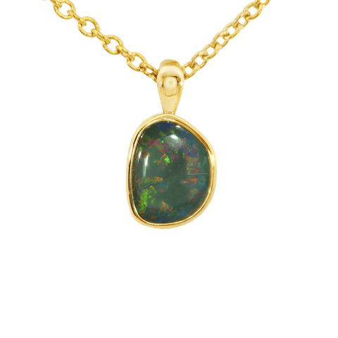 Australian Doublet Opal Pendant in Gold Plated Sterling Silver - Multicolour - Australian Opal Cutters and Pearl Divers