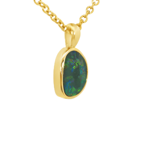 Australian Doublet Opal Pendant in Gold Plated Sterling Silver - Multicolour - Australian Opal Cutters and Pearl Divers