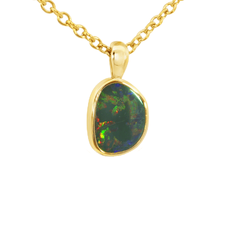 Australian Doublet Opal Pendant in Gold Plated Sterling Silver - Multicolour - Australian Opal Cutters and Pearl Divers