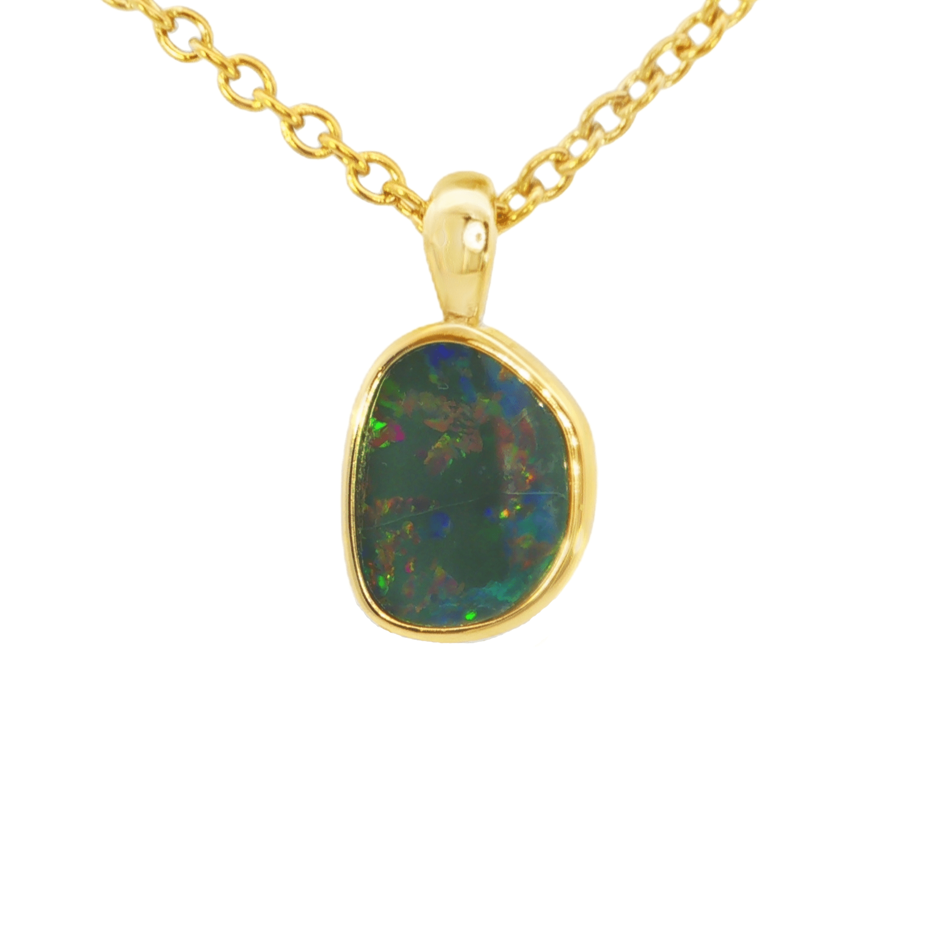 Australian Doublet Opal Pendant in Gold Plated Sterling Silver - Multicolour - Australian Opal Cutters and Pearl Divers