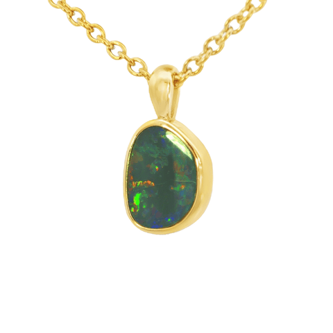 Australian Doublet Opal Pendant in Gold Plated Sterling Silver - Multicolour - Australian Opal Cutters and Pearl Divers