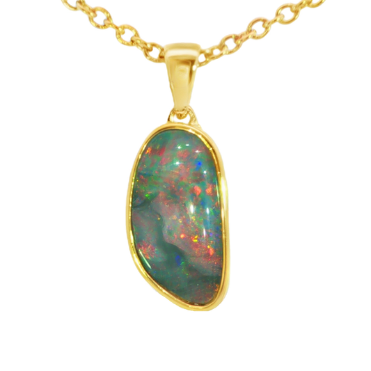 Australian Doublet Opal Pendant in Gold Plated Sterling Silver - Multicolour - Australian Opal Cutters and Pearl Divers