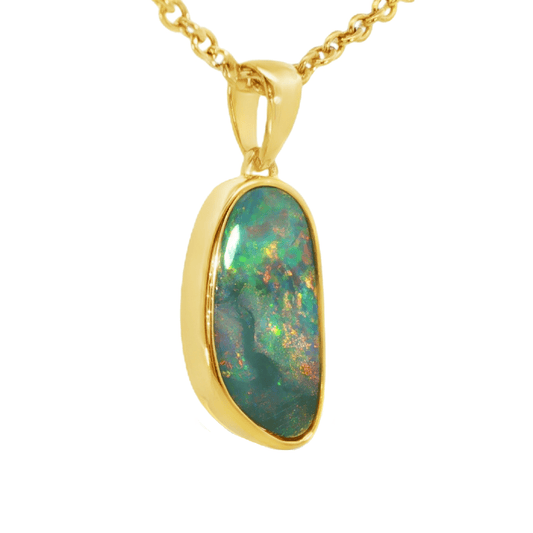 Australian Doublet Opal Pendant in Gold Plated Sterling Silver - Multicolour - Australian Opal Cutters and Pearl Divers