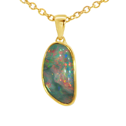 Australian Doublet Opal Pendant in Gold Plated Sterling Silver - Multicolour - Australian Opal Cutters and Pearl Divers