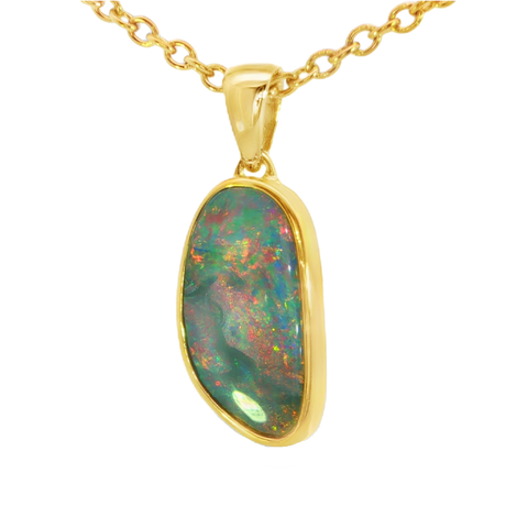 Australian Doublet Opal Pendant in Gold Plated Sterling Silver - Multicolour - Australian Opal Cutters and Pearl Divers