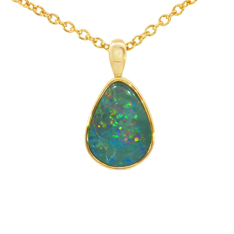 Australian Doublet Pendant set in Gold Plated Sterling Silver - Multicolour