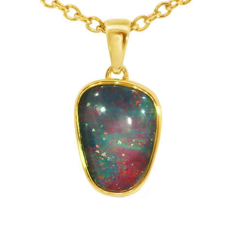 Australian Double Opal Pendant in Gold Plated Sterling Silver - Multicolour - Australian Opal Cutters and Pearl Divers