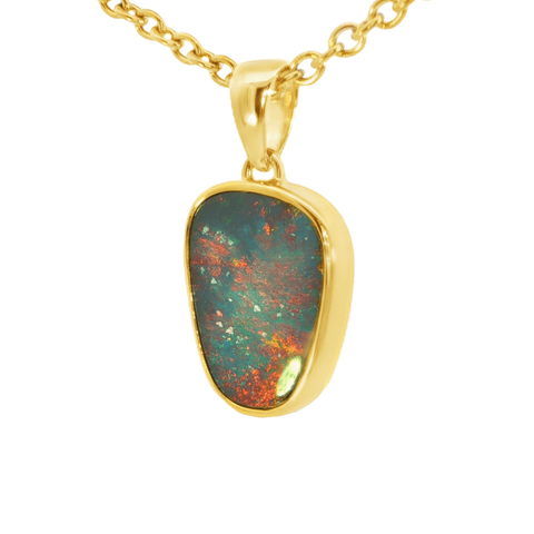 Australian Double Opal Pendant in Gold Plated Sterling Silver - Multicolour - Australian Opal Cutters and Pearl Divers