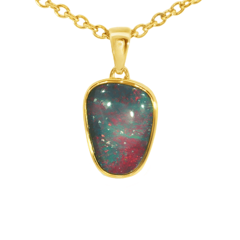 Australian Double Opal Pendant in Gold Plated Sterling Silver - Multicolour - Australian Opal Cutters and Pearl Divers