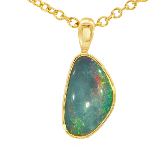 Australian Doublet Opal Pendant in Gold Plated Sterling SIlver - Multicolour - Australian Opal Cutters and Pearl Divers