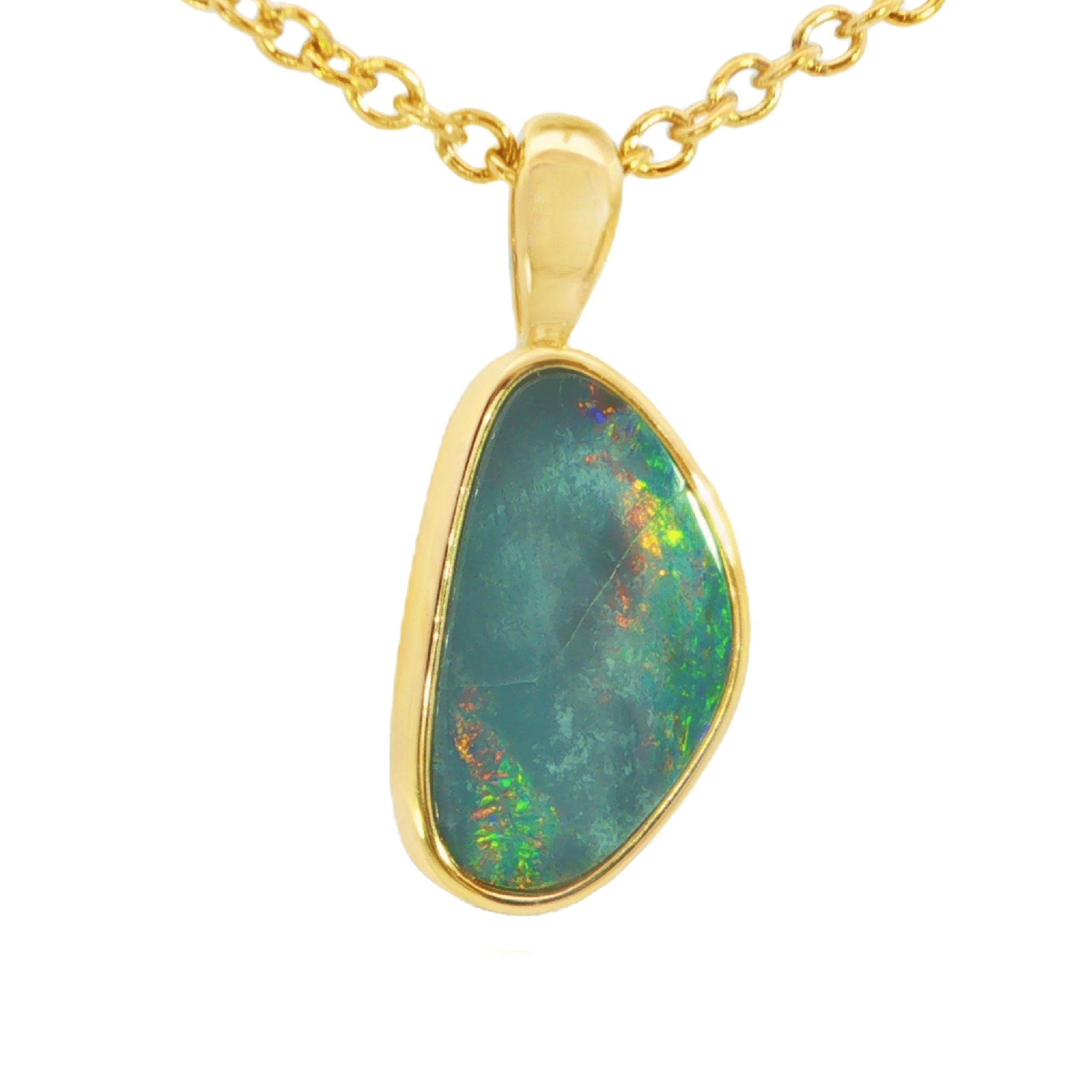 Australian Doublet Opal Pendant in Gold Plated Sterling SIlver - Multicolour - Australian Opal Cutters and Pearl Divers
