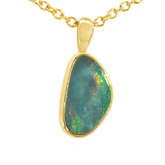 Australian Doublet Opal Pendant in Gold Plated Sterling SIlver - Multicolour - Australian Opal Cutters and Pearl Divers
