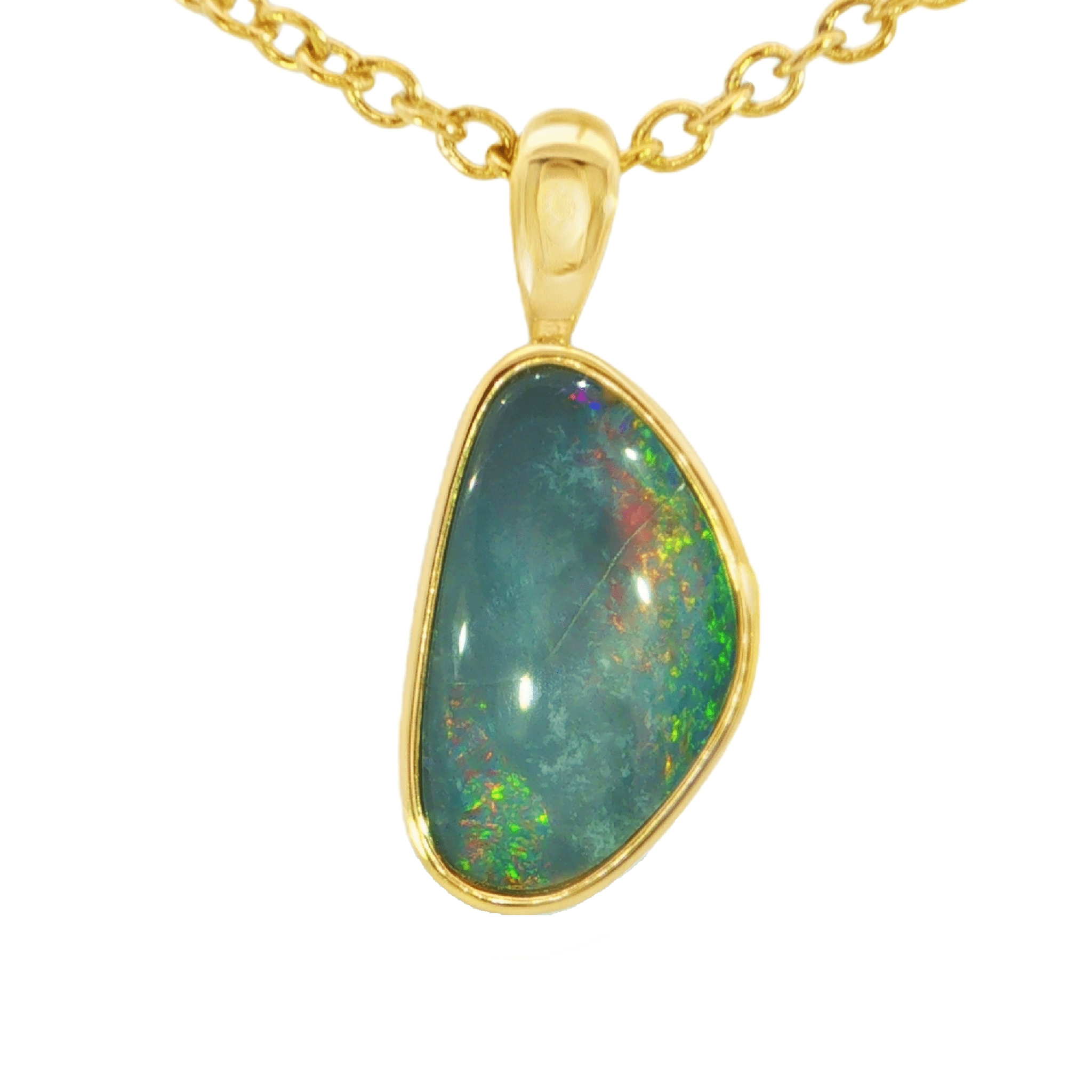 Australian Doublet Opal Pendant in Gold Plated Sterling SIlver - Multicolour - Australian Opal Cutters and Pearl Divers