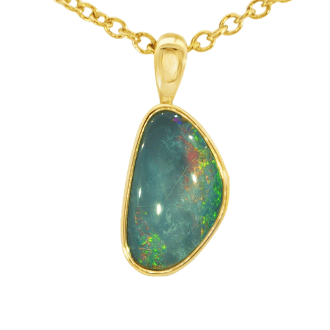 Australian Doublet Opal Pendant in Gold Plated Sterling SIlver - Multicolour - Australian Opal Cutters and Pearl Divers