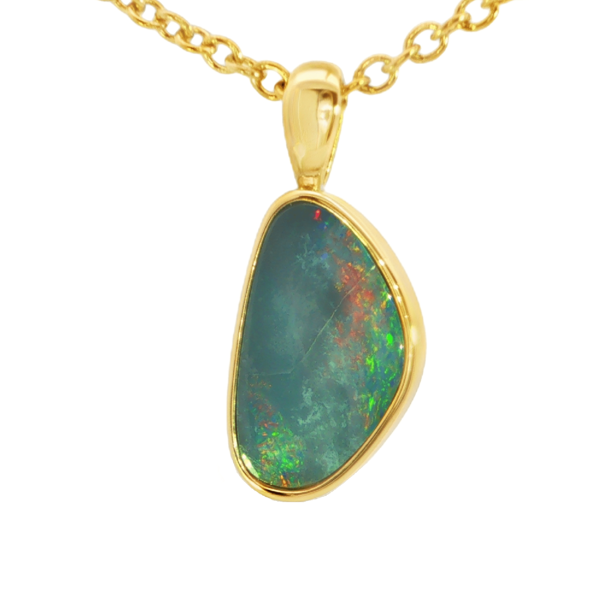 Australian Doublet Opal Pendant in Gold Plated Sterling SIlver - Multicolour - Australian Opal Cutters and Pearl Divers