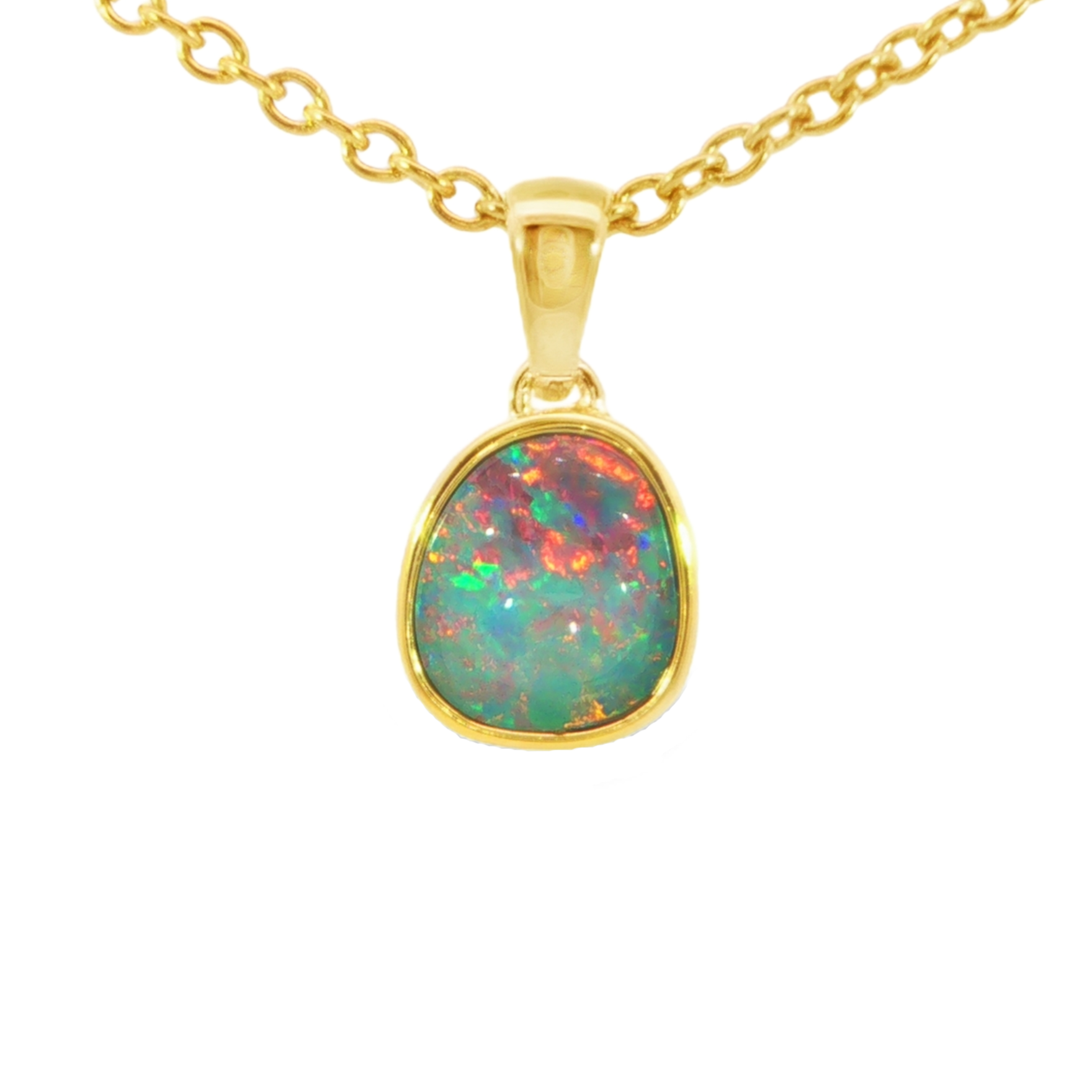 Australian Doublet Opal Pendant in Gold Plated Sterling Silver - Multicolour - Australian Opal Cutters and Pearl Divers
