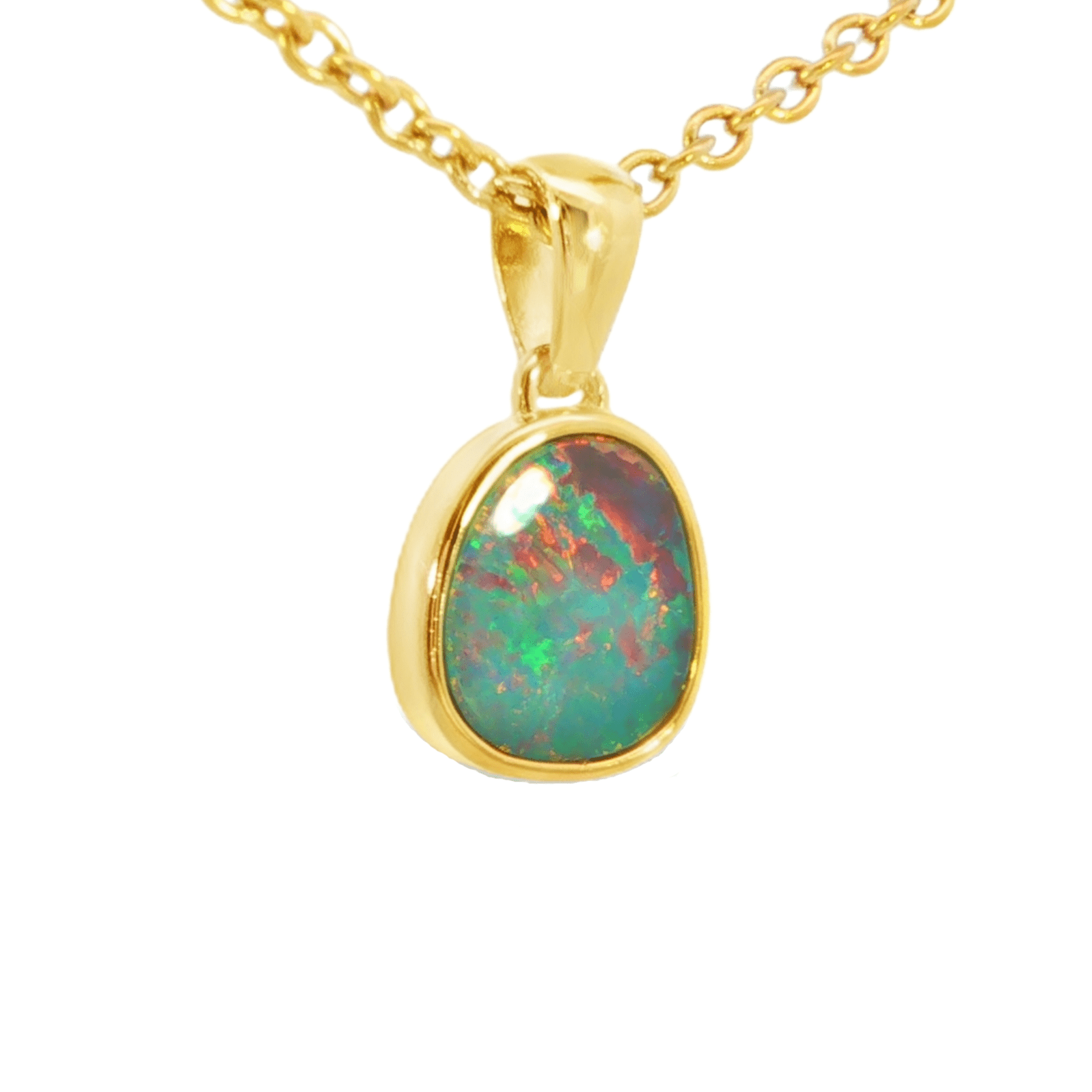 Australian Doublet Opal Pendant in Gold Plated Sterling Silver - Multicolour - Australian Opal Cutters and Pearl Divers