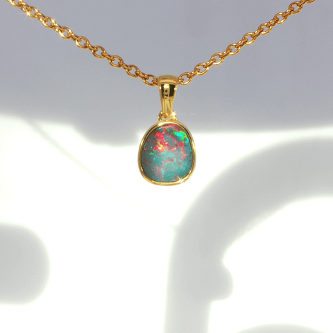 Australian Doublet Opal Pendant in Gold Plated Sterling Silver - Multicolour - Australian Opal Cutters and Pearl Divers