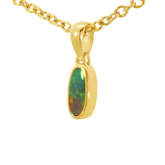Australian Doublet Opal Pendant in Gold Plated Sterling Silver - Multicolour - Australian Opal Cutters and Pearl Divers