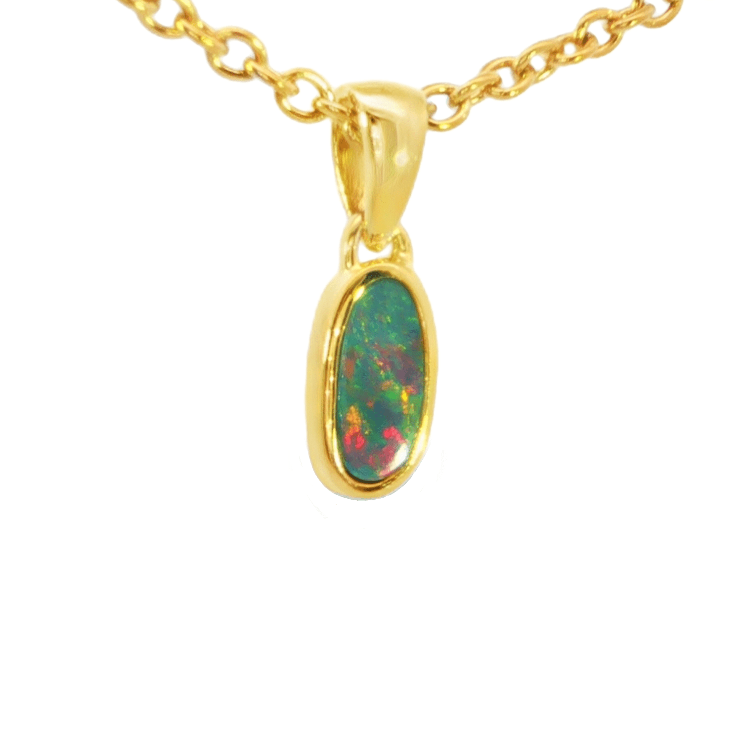 Australian Doublet Opal Pendant in Gold Plated Sterling Silver - Multicolour - Australian Opal Cutters and Pearl Divers