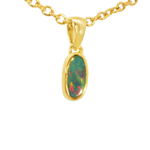 Australian Doublet Opal Pendant in Gold Plated Sterling Silver - Multicolour - Australian Opal Cutters and Pearl Divers