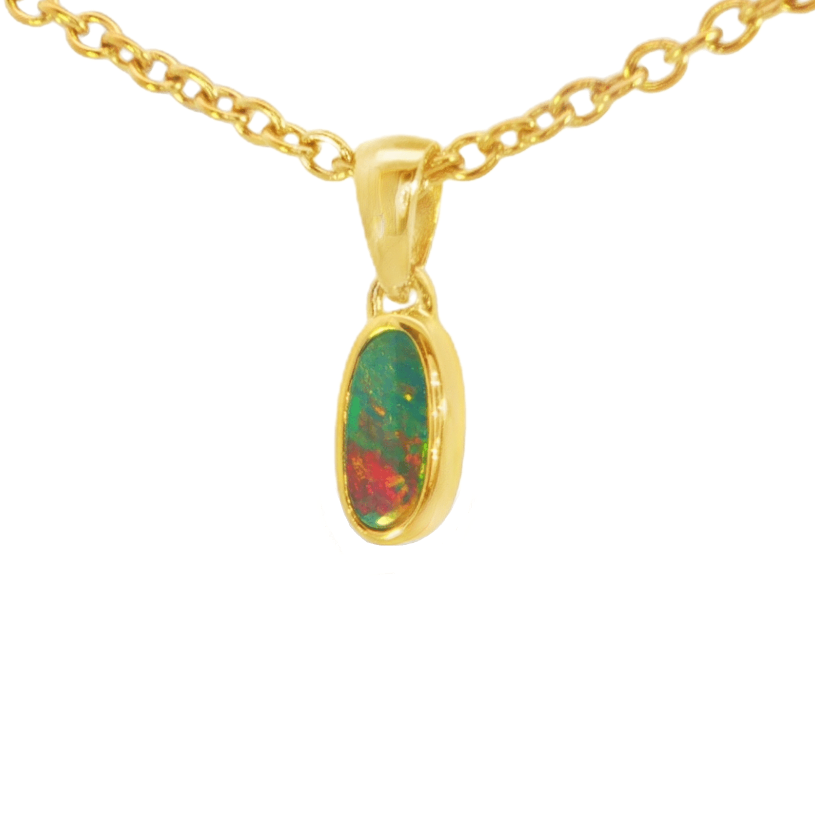 Australian Doublet Opal Pendant in Gold Plated Sterling Silver - Multicolour - Australian Opal Cutters and Pearl Divers