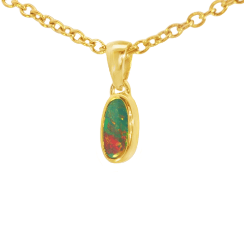 Australian Doublet Opal Pendant in Gold Plated Sterling Silver - Multicolour - Australian Opal Cutters and Pearl Divers