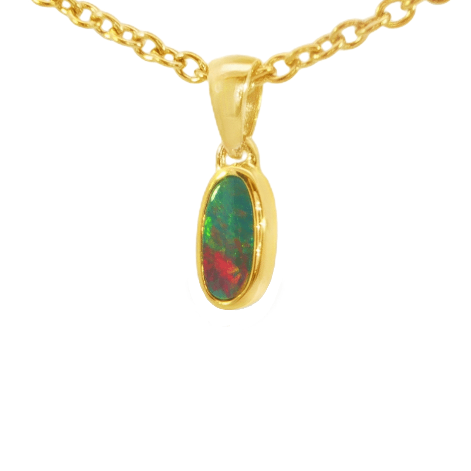 Australian Doublet Opal Pendant in Gold Plated Sterling Silver - Multicolour - Australian Opal Cutters and Pearl Divers