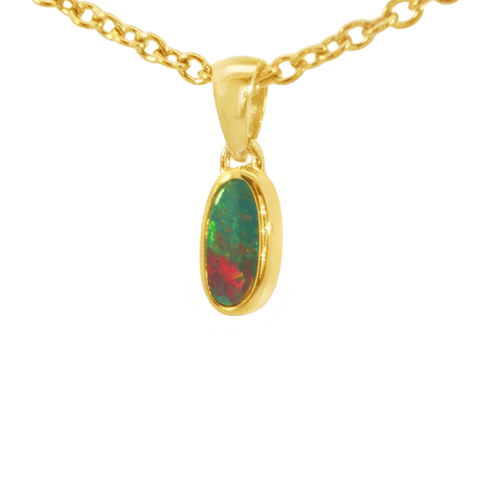 Australian Doublet Opal Pendant in Gold Plated Sterling Silver - Multicolour - Australian Opal Cutters and Pearl Divers