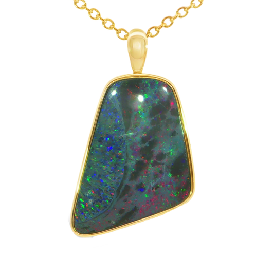 Australian Doublet Opal Pendant in Gold Plated Sterling Silver - Multicolour - Australian Opal Cutters and Pearl Divers