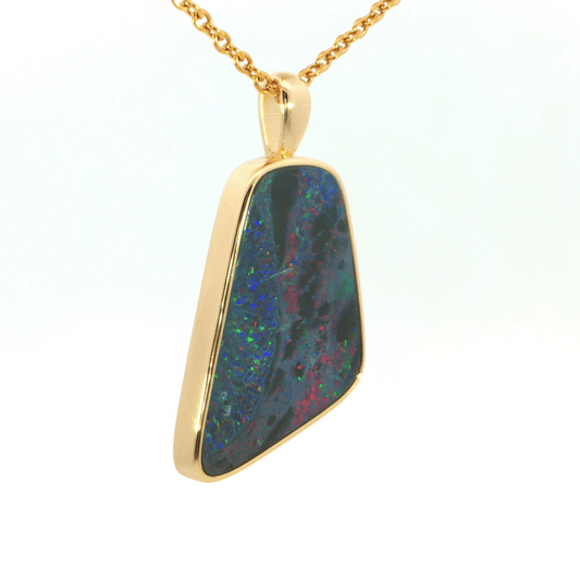 Australian Doublet Opal Pendant in Gold Plated Sterling Silver - Multicolour - Australian Opal Cutters and Pearl Divers