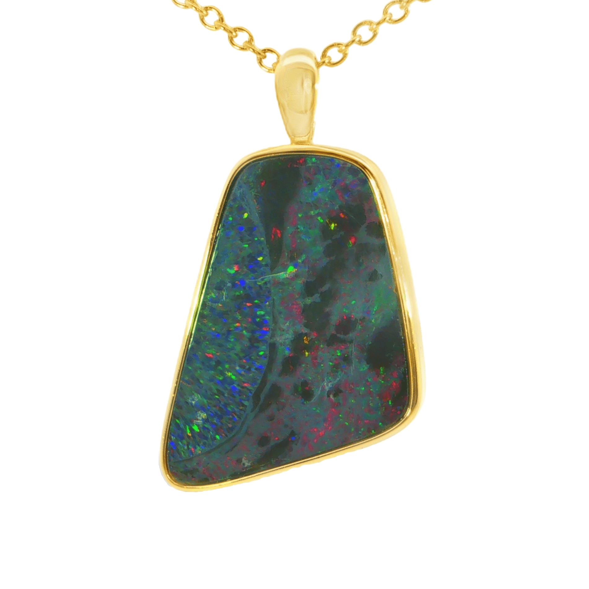 Australian Doublet Opal Pendant in Gold Plated Sterling Silver - Multicolour - Australian Opal Cutters and Pearl Divers