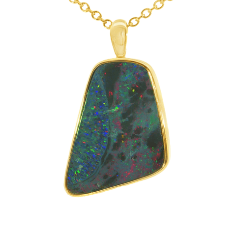 Australian Doublet Opal Pendant in Gold Plated Sterling Silver - Multicolour - Australian Opal Cutters and Pearl Divers