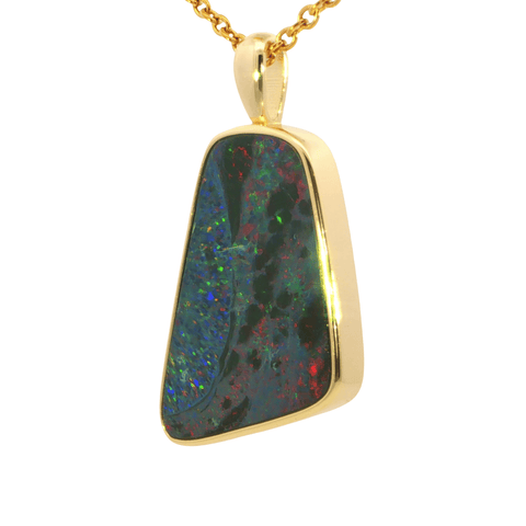 Australian Doublet Opal Pendant in Gold Plated Sterling Silver - Multicolour - Australian Opal Cutters and Pearl Divers