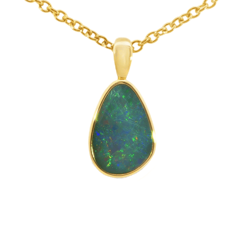 Australian Doublet Opal Pendant in Gold Plated Sterling Silver - Multicolour - Australian Opal Cutters and Pearl Divers