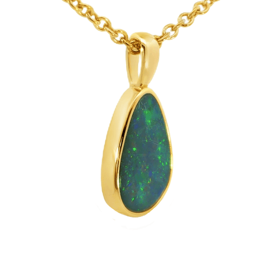 Australian Doublet Opal Pendant in Gold Plated Sterling Silver - Multicolour - Australian Opal Cutters and Pearl Divers