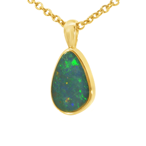 Australian Doublet Opal Pendant in Gold Plated Sterling Silver - Multicolour - Australian Opal Cutters and Pearl Divers