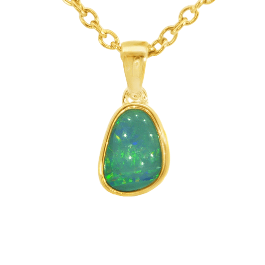 Australian Doublet Opal Pendant in Gold Plated Sterling Silver - Multicolour - Australian Opal Cutters and Pearl Divers