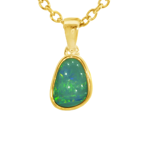 Australian Doublet Opal Pendant in Gold Plated Sterling Silver - Multicolour - Australian Opal Cutters and Pearl Divers