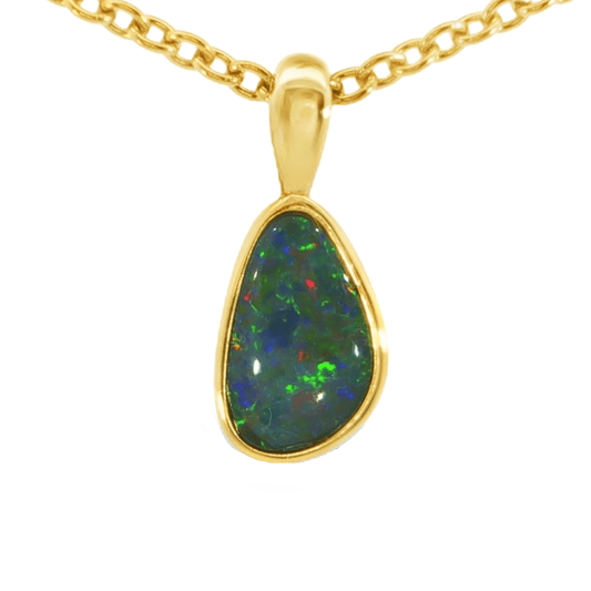 Australian Doublet Opal Pendant in Gold Plated Sterling Silver - Multicolour - Australian Opal Cutters and Pearl Divers