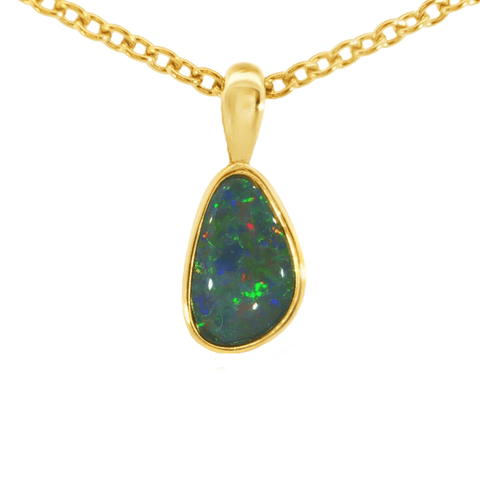 Australian Doublet Opal Pendant in Gold Plated Sterling Silver - Multicolour - Australian Opal Cutters and Pearl Divers