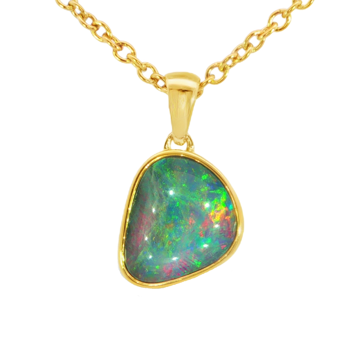 Australian Doublet Opal Pendant in Gold Plated Sterling Silver - Multicolour - Australian Opal Cutters and Pearl Divers