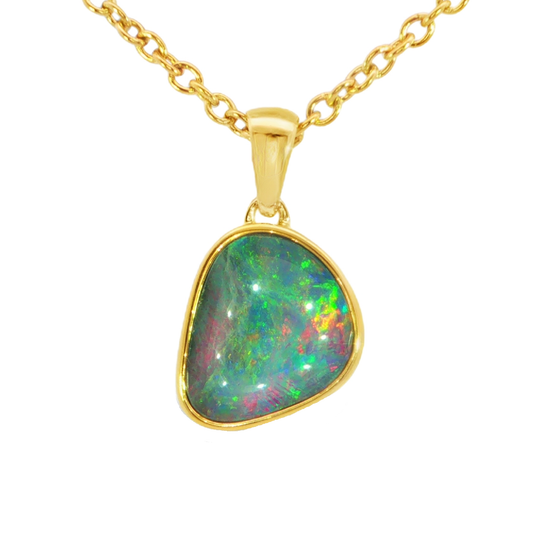 Australian Doublet Opal Pendant in Gold Plated Sterling Silver - Multicolour - Australian Opal Cutters and Pearl Divers