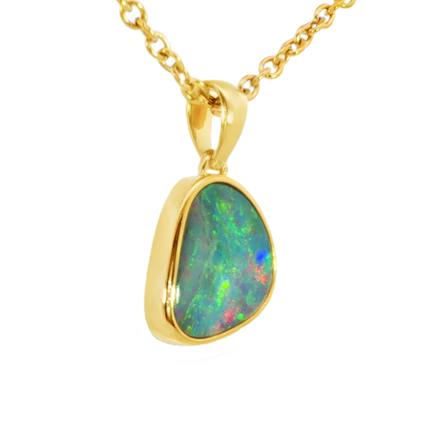Australian Doublet Opal Pendant in Gold Plated Sterling Silver - Multicolour - Australian Opal Cutters and Pearl Divers