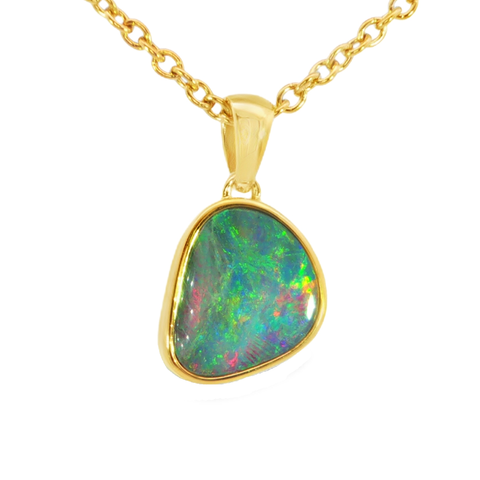 Australian Doublet Opal Pendant in Gold Plated Sterling Silver - Multicolour - Australian Opal Cutters and Pearl Divers