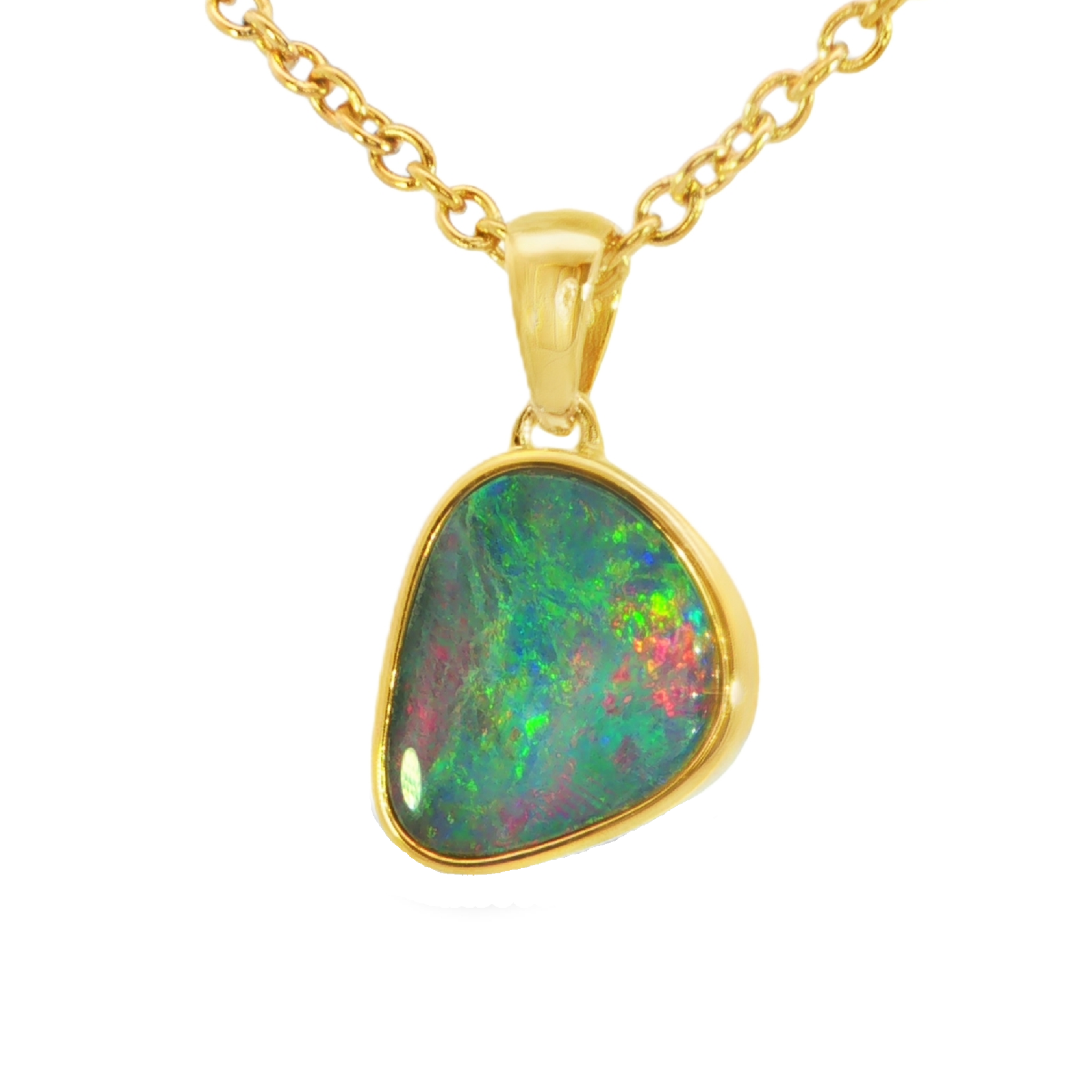Australian Doublet Opal Pendant in Gold Plated Sterling Silver - Multicolour - Australian Opal Cutters and Pearl Divers
